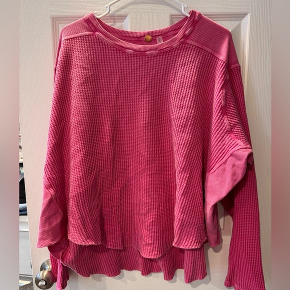 Free People Women's Pink Waffle-Knit Long Sleeve Top - Picture 2 of 6